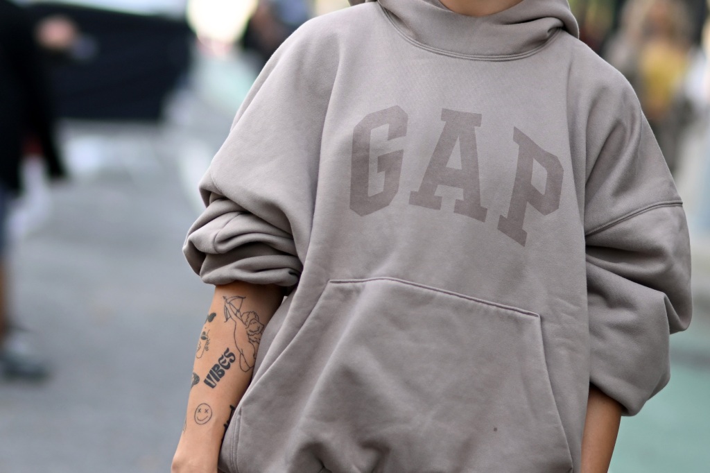 A close up of Veronica Guilty wearing a Yeezy Gap Baleciaga hoodie on Sept. 10, 2022, in NYC.