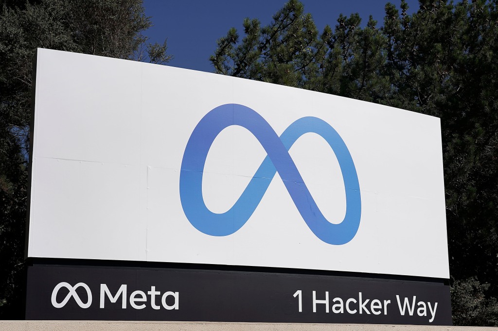 Facebook's Meta logo sign is seen at the company headquarters in Menlo Park, Calif., Oct. 28, 2021.