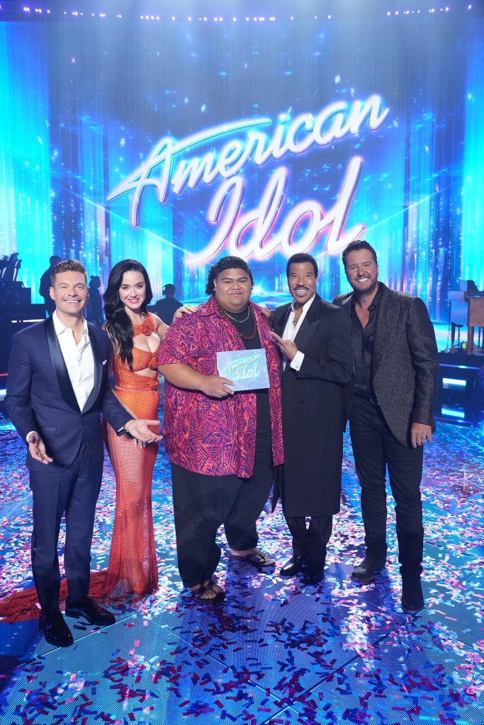 Ryan Seacrest, Katy Perry, Iam Tongi, Lionel Richie and Luke Bryan on American Idol stage