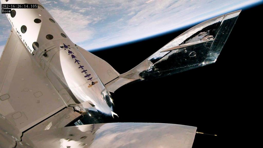 Virgin Galactic shows a view of Earth from Virgin Galactic's rocket plane as it reaches an altitude of more than 54 miles during the test flight on May 25, 2023.