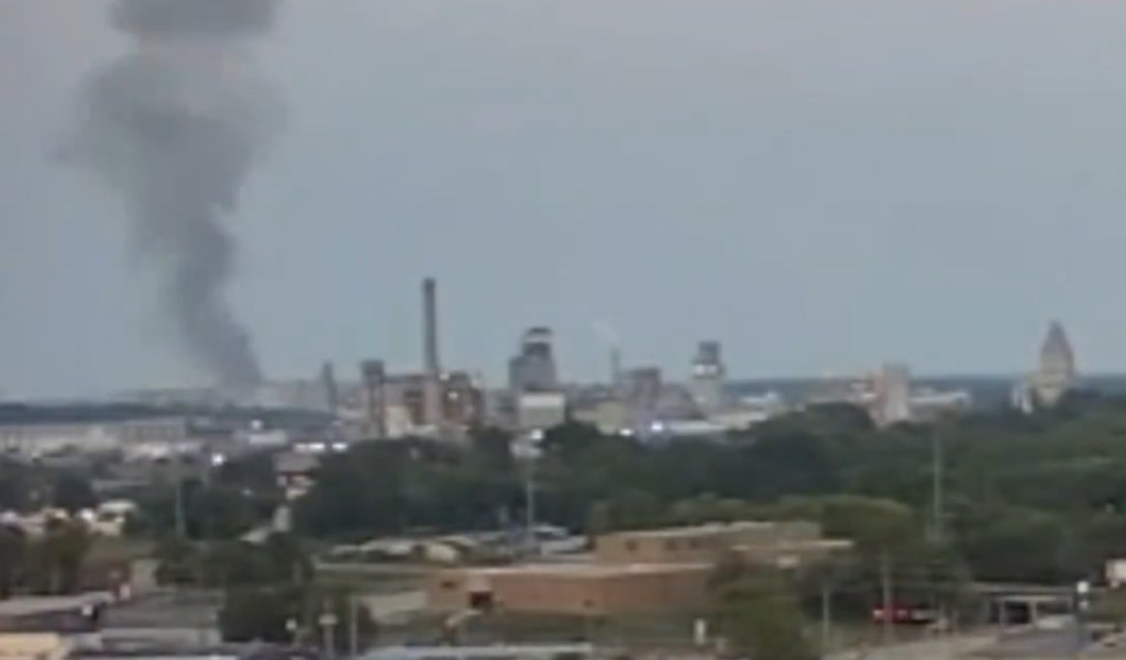 A zoomed out view of the ADM explosion in Illinois is shown in this photo. 