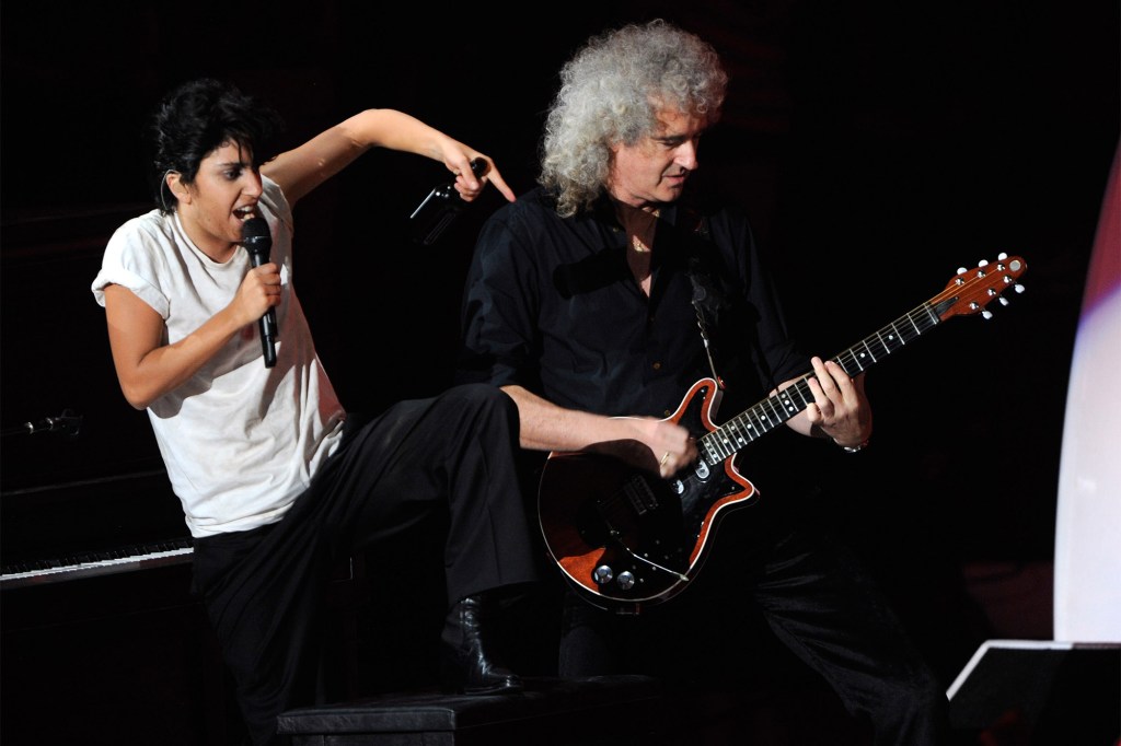 Lady Gaga and Brian May perform on stage at the The 28th Annual MTV Video Music Awards at Nokia Theatre L.A. LIVE on August 28, 2011 in Los Angeles.