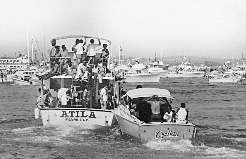 A boat of refugees sent by Fidel Castro from the port of Mariel, Cuba.
