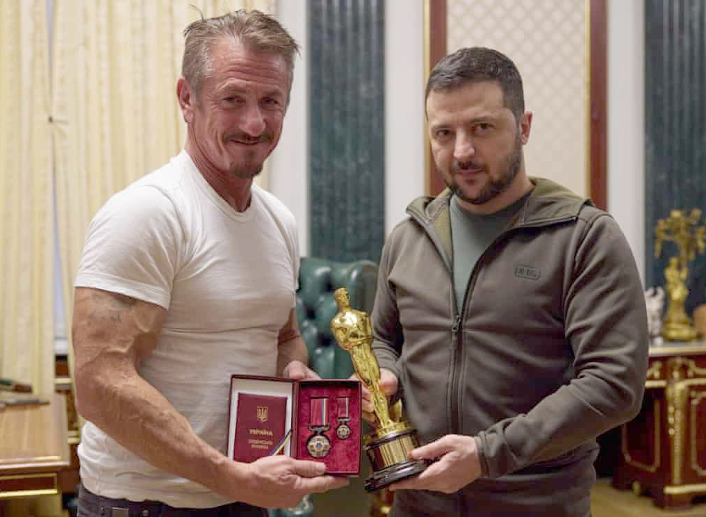 Sean Penn with Volodymyr Zelenskiy in Kyiv, Ukraine.