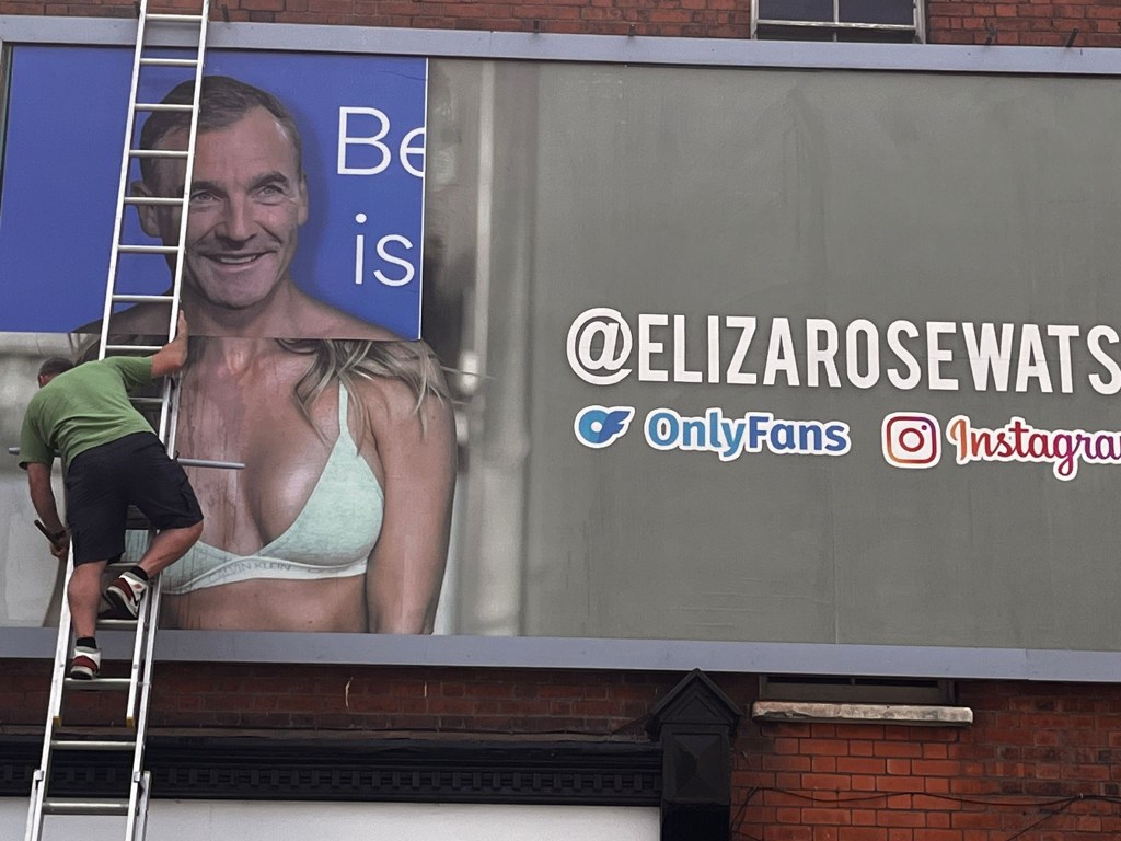 The advert -- which pointed to the eye-watering sums of money Bernard and BP made as locals struggled to pay their energy bills -- previously boasted lingerie-clad OnlyFans model Eliza Rose Watson.