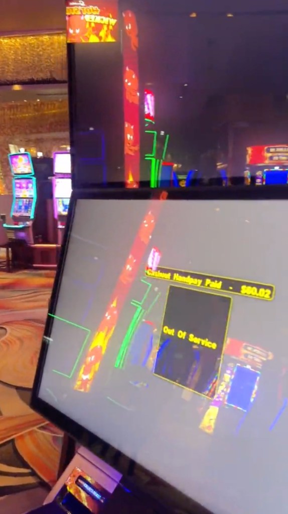Many slot machines displayed "out of service" messages, while those that were working required handpay, meaning an MGM staffer dished out winnings in cash.
