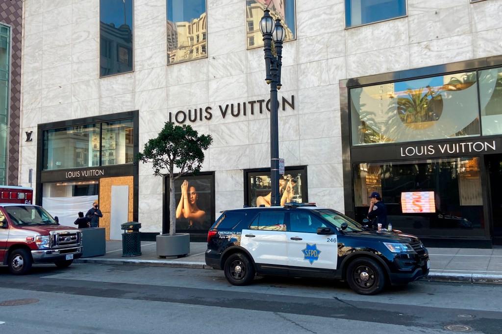 Police outside a Louis Vuitton store in San Francisco