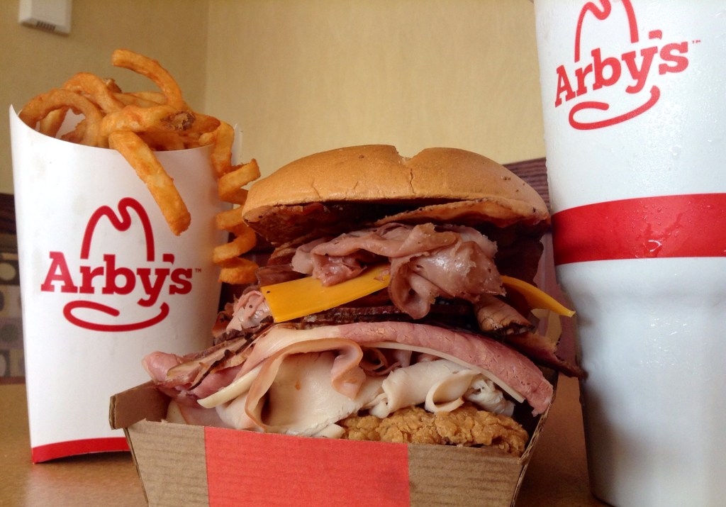 Picture of Arby's meat mountain sandwich.