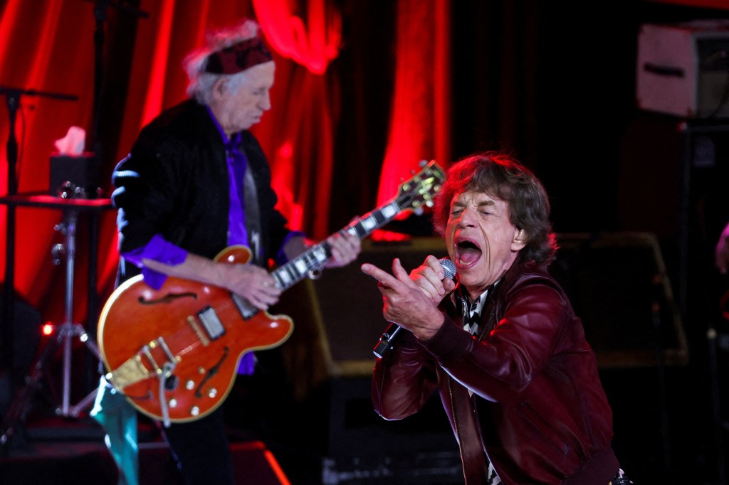 Keith Richards and Mick Jagger at the "Hackney Diamonds" album release party.