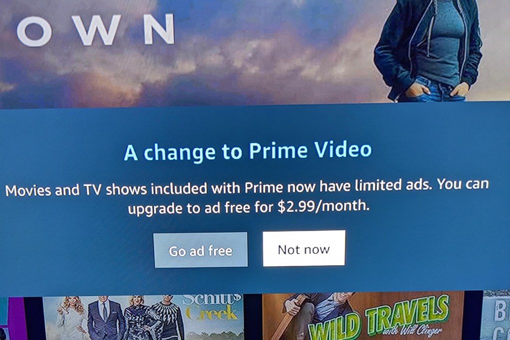 Screen shot of Amazon's Prime Video interface displaying ads. 